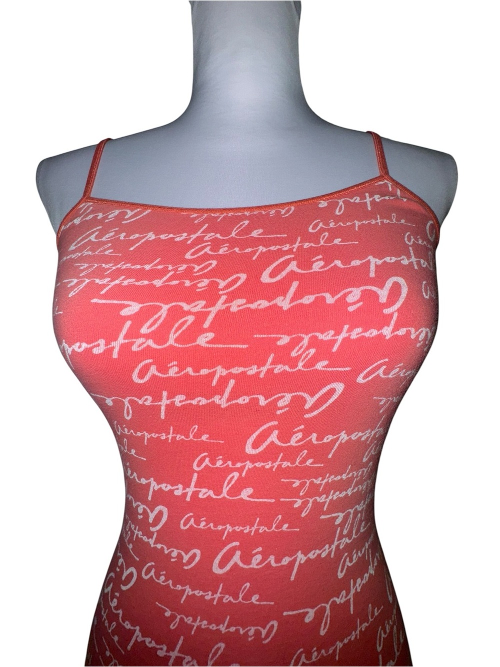 VTG Aeropostale Coral Logo Cami Tank Top XS Spaghetti Strap Fitted Stretch Y2K - Picture 5 of 11